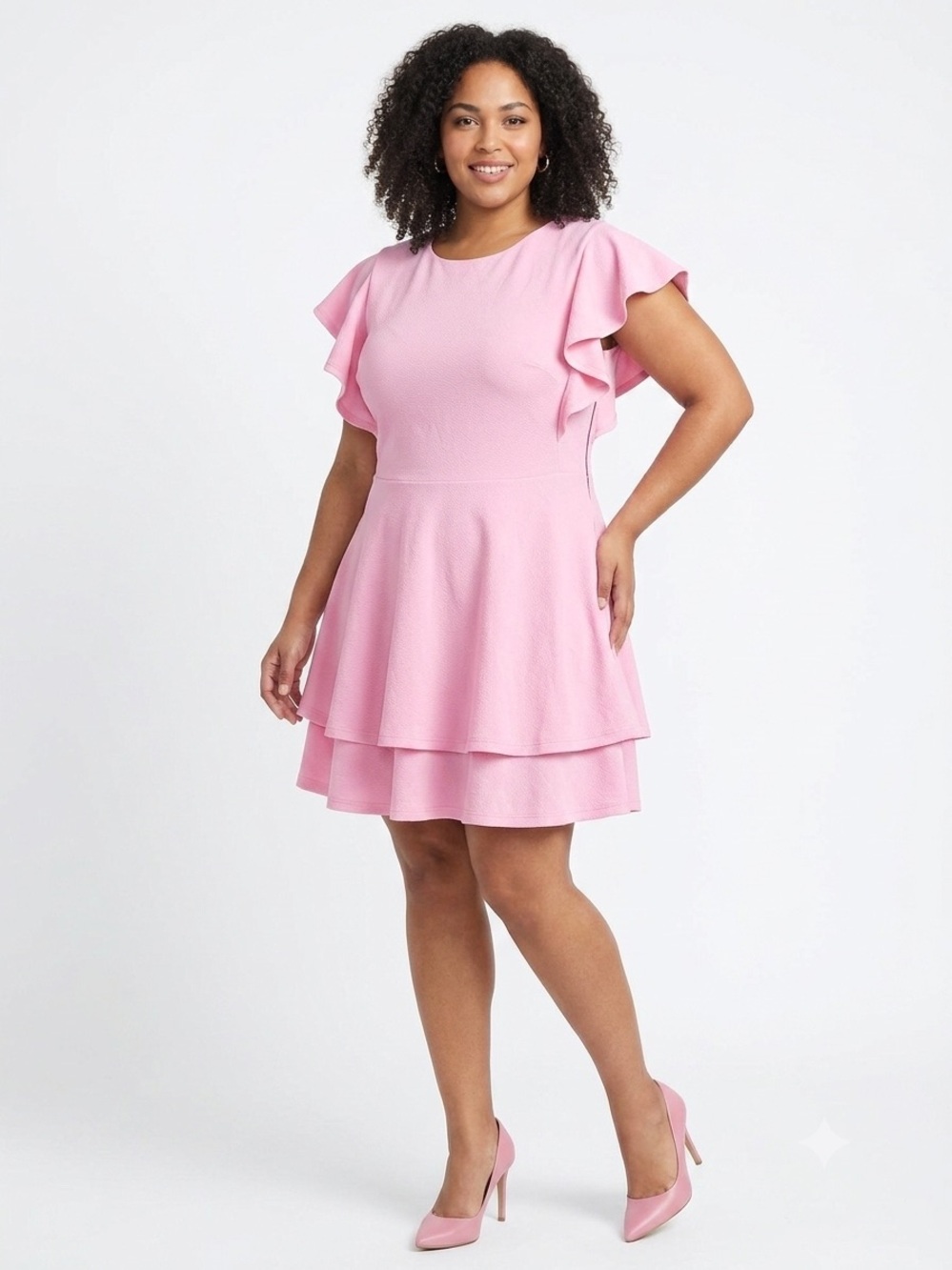 Midnight Doll Barbie Pink Ruffle Sleeve Tiered Mini Dress